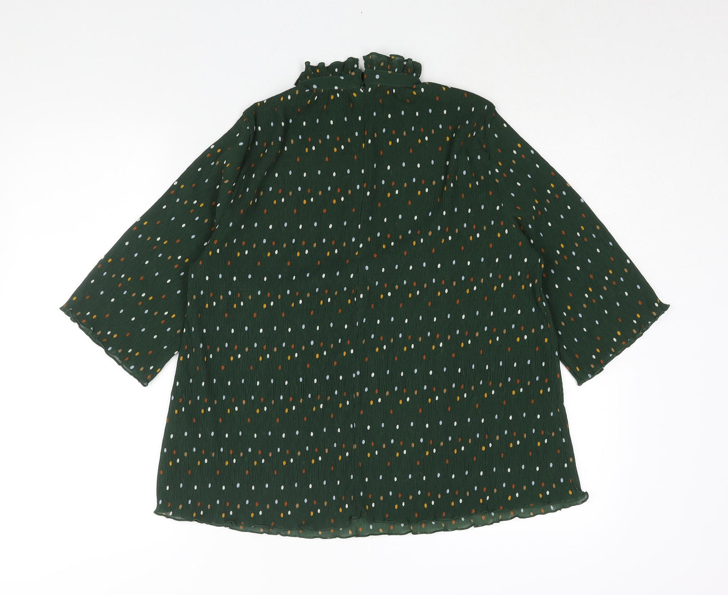 Monki Womens Green Polka Dot Polyester Basic Blouse Size S Mock Neck - Plisse Frill