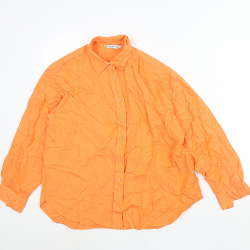 Stradivarius Womens Orange Viscose Basic Button-Up Size M Collared