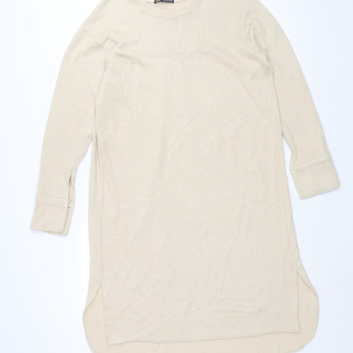 Zara Womens Beige Polyester Jumper Dress Size S Round Neck Pullover