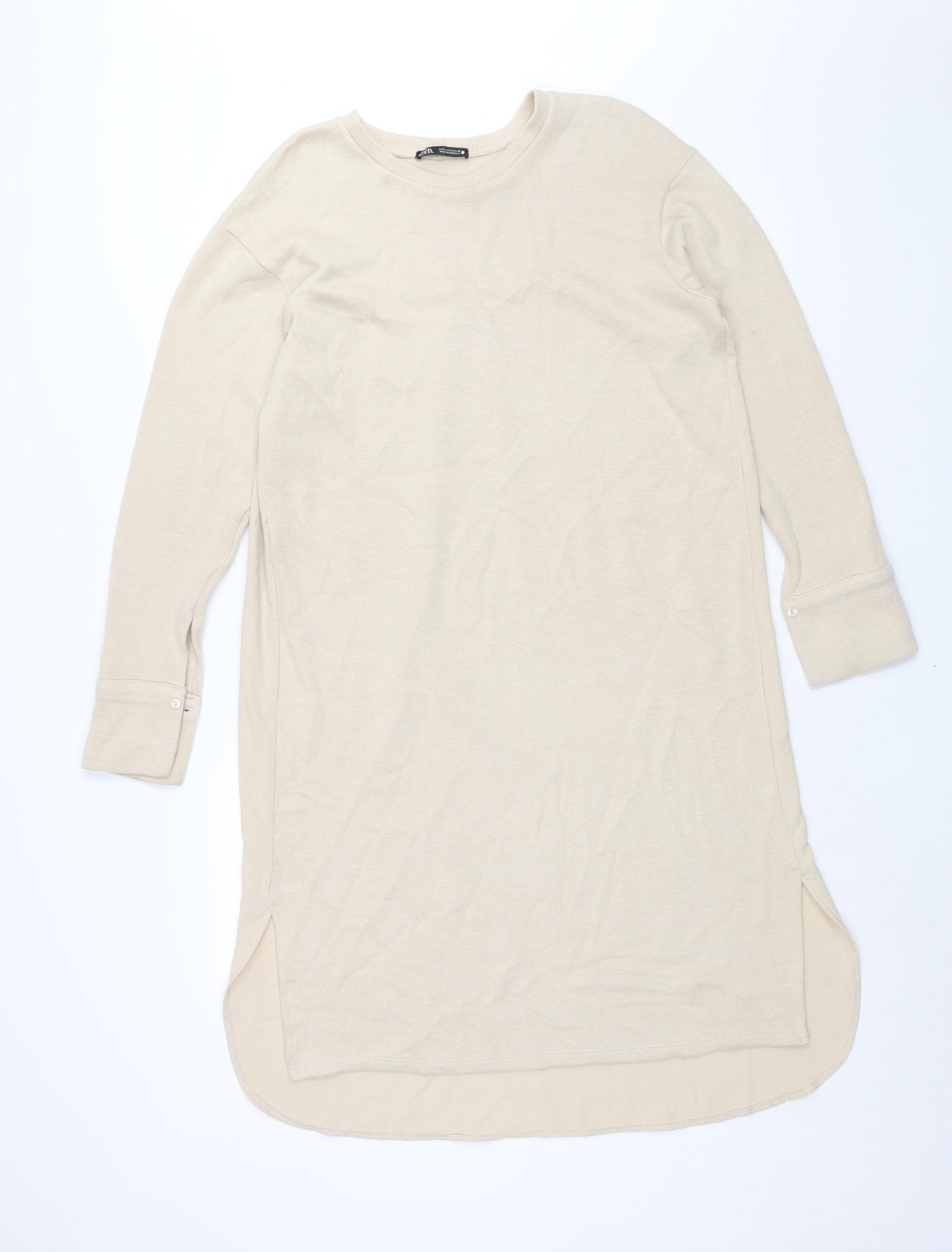 Zara Womens Beige Polyester Jumper Dress Size S Round Neck Pullover