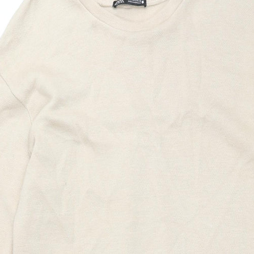 Zara Womens Beige Polyester Jumper Dress Size S Round Neck Pullover