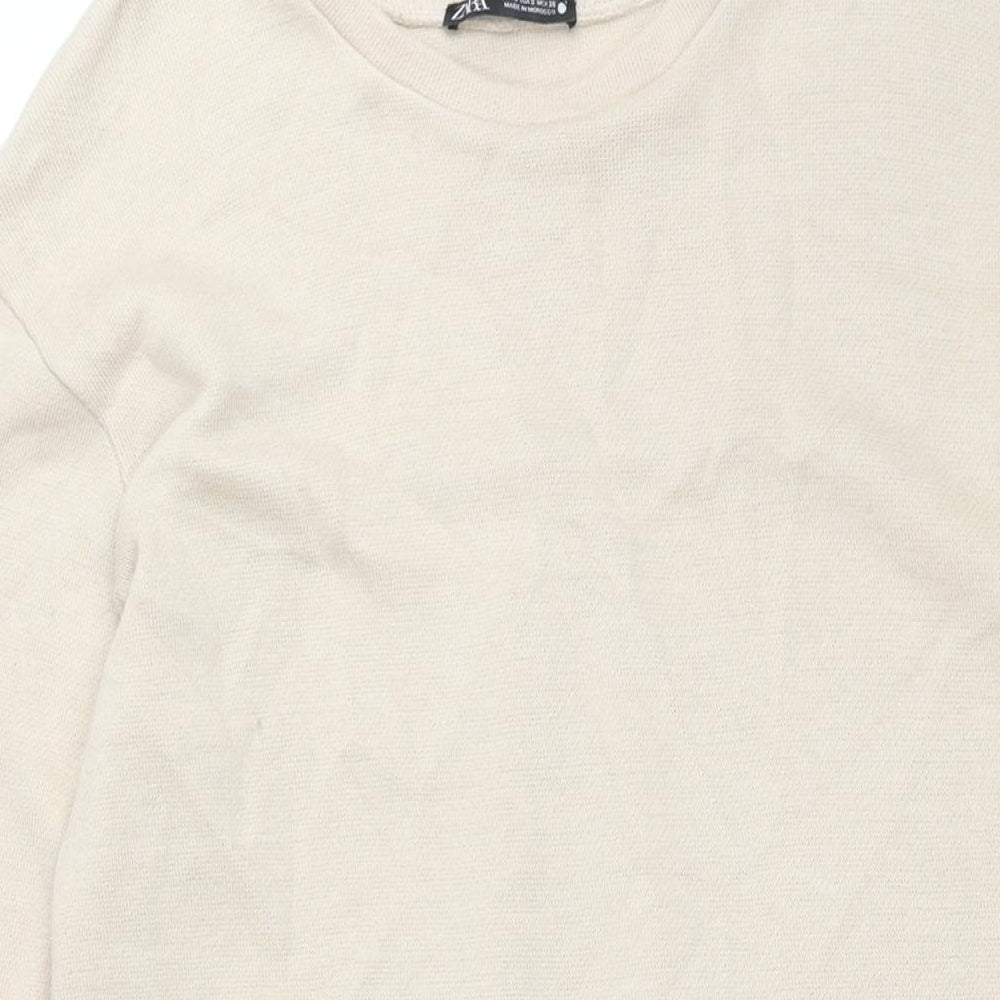 Zara Womens Beige Polyester Jumper Dress Size S Round Neck Pullover