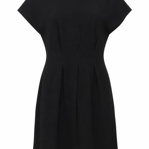 ASOS Womens Black Polyester A-Line Size 8 Round Neck Zip - Pleat Detail