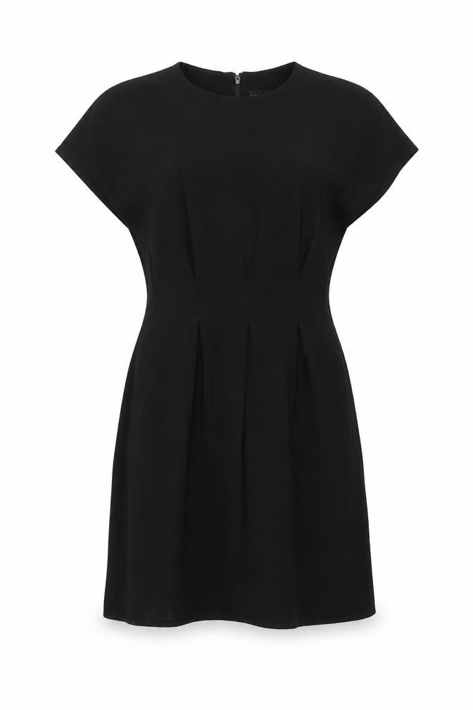 ASOS Womens Black Polyester A-Line Size 8 Round Neck Zip - Pleat Detail