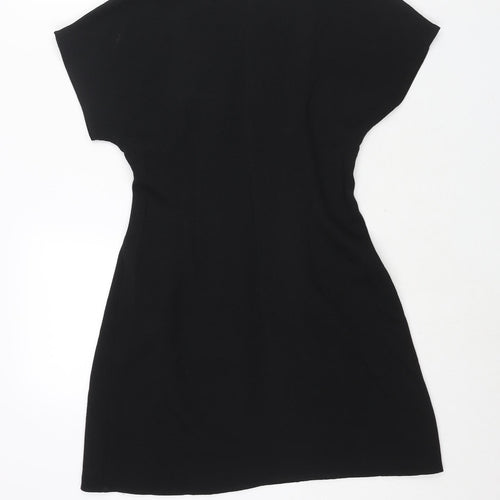 ASOS Womens Black Polyester A-Line Size 8 Round Neck Zip - Pleat Detail