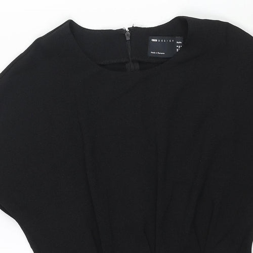 ASOS Womens Black Polyester A-Line Size 8 Round Neck Zip - Pleat Detail