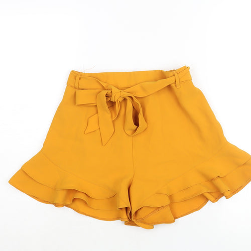 River Island Womens Yellow Polyester Basic Shorts Size 10 L3 in Regular Pull On - Belted Frill