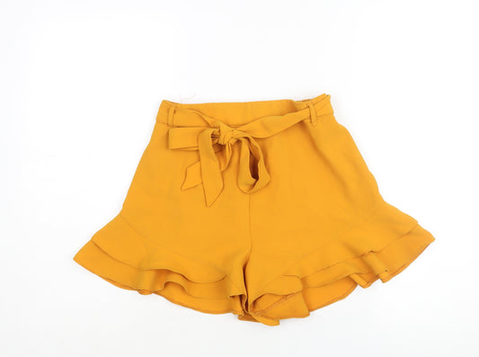 River Island Womens Yellow Polyester Basic Shorts Size 10 L3 in Regular Pull On - Belted Frill