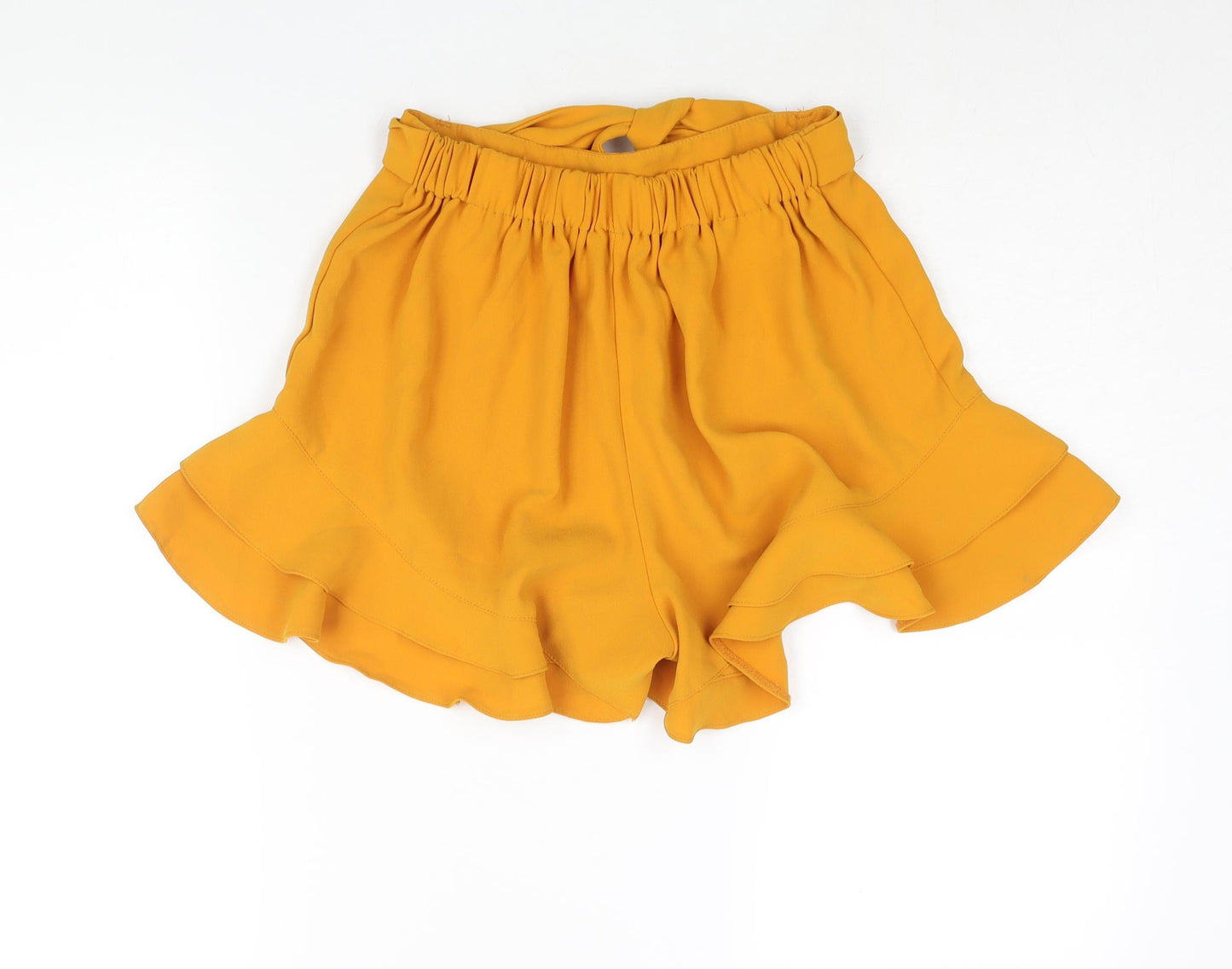 River Island Womens Yellow Polyester Basic Shorts Size 10 L3 in Regular Pull On - Belted Frill