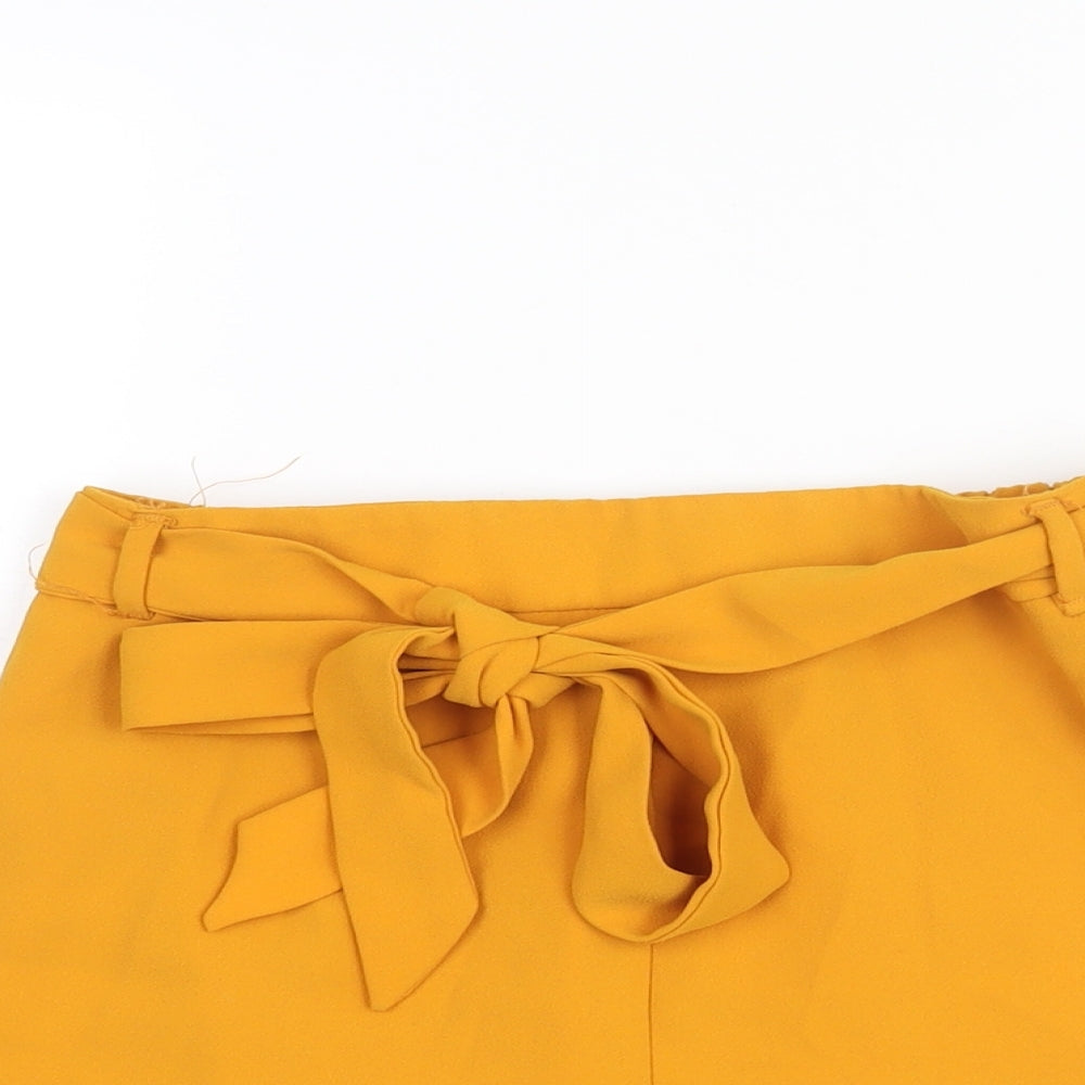 River Island Womens Yellow Polyester Basic Shorts Size 10 L3 in Regular Pull On - Belted Frill