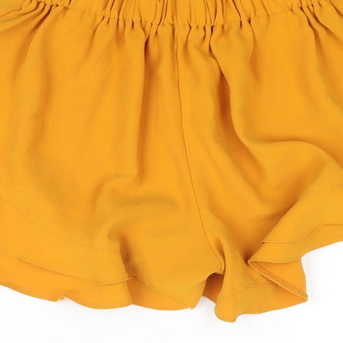 River Island Womens Yellow Polyester Basic Shorts Size 10 L3 in Regular Pull On - Belted Frill