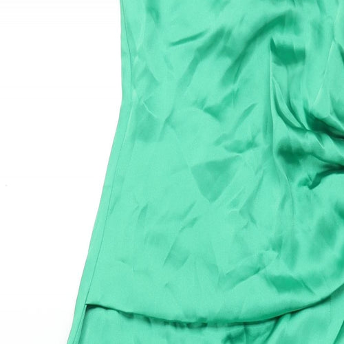 Pretty Lavish Womens Green Polyester Slip Dress Size 10 V-Neck Zip - Front Slit Rouched