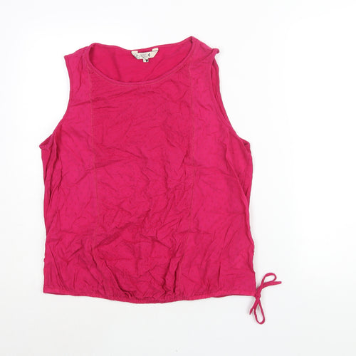 M&Co Womens Pink Cotton Camisole Blouse Size 14 Round Neck - Tie Detail Embroidered