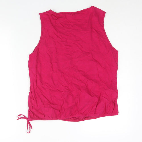 M&Co Womens Pink Cotton Camisole Blouse Size 14 Round Neck - Tie Detail Embroidered