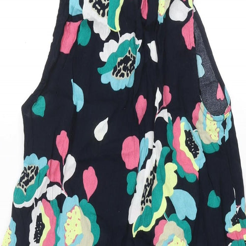 Marks and Spencer Womens Blue Floral Cotton A-Line Size 8 Round Neck Tie - Tassle Strap Lace Detail