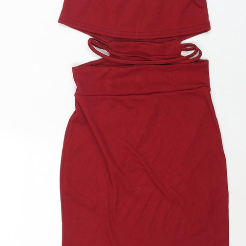 PRETTYLITTLETHING Womens Red Polyester Mini Size 6 Square Neck Pullover - Cut Out Detail