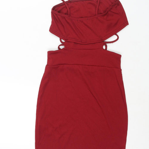 PRETTYLITTLETHING Womens Red Polyester Mini Size 6 Square Neck Pullover - Cut Out Detail