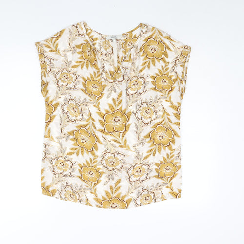 NEXT Womens Yellow Floral Polyester Basic Blouse Size 10 V-Neck