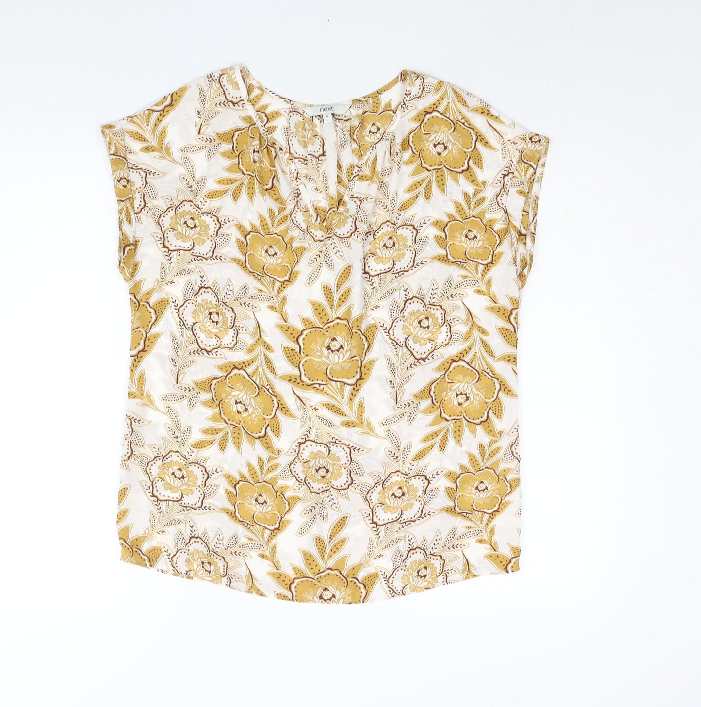 NEXT Womens Yellow Floral Polyester Basic Blouse Size 10 V-Neck