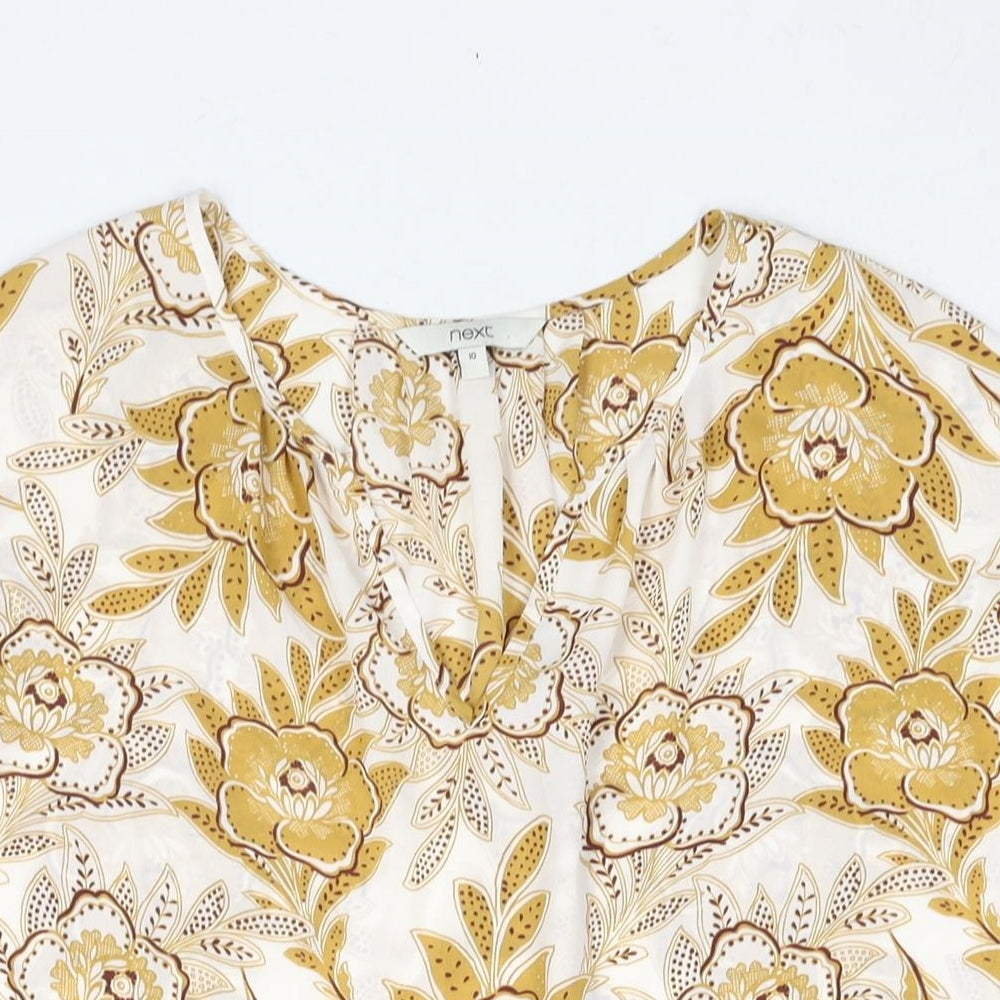 NEXT Womens Yellow Floral Polyester Basic Blouse Size 10 V-Neck