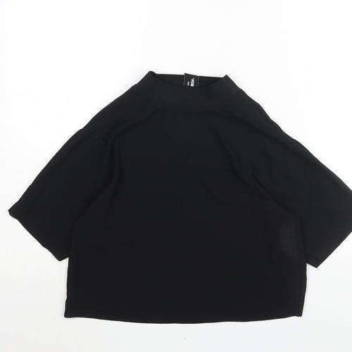 COLLUSION Womens Black Polyester Cropped Blouse Size 8 Mock Neck - Semi Sheer