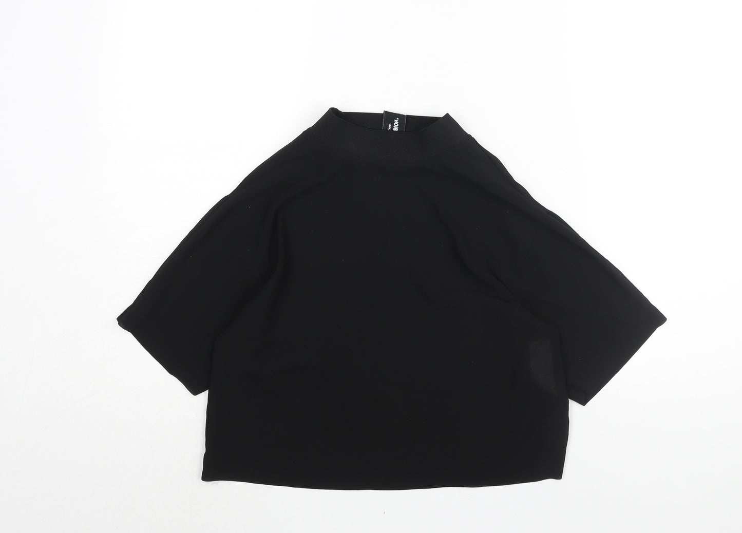 COLLUSION Womens Black Polyester Cropped Blouse Size 8 Mock Neck - Semi Sheer
