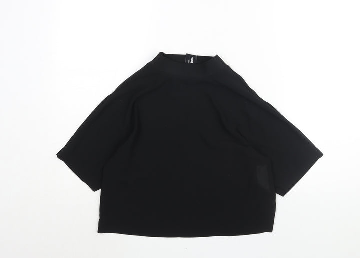 COLLUSION Womens Black Polyester Cropped Blouse Size 8 Mock Neck - Semi Sheer