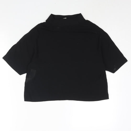 COLLUSION Womens Black Polyester Cropped Blouse Size 8 Mock Neck - Semi Sheer