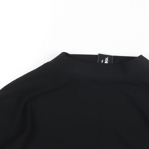COLLUSION Womens Black Polyester Cropped Blouse Size 8 Mock Neck - Semi Sheer