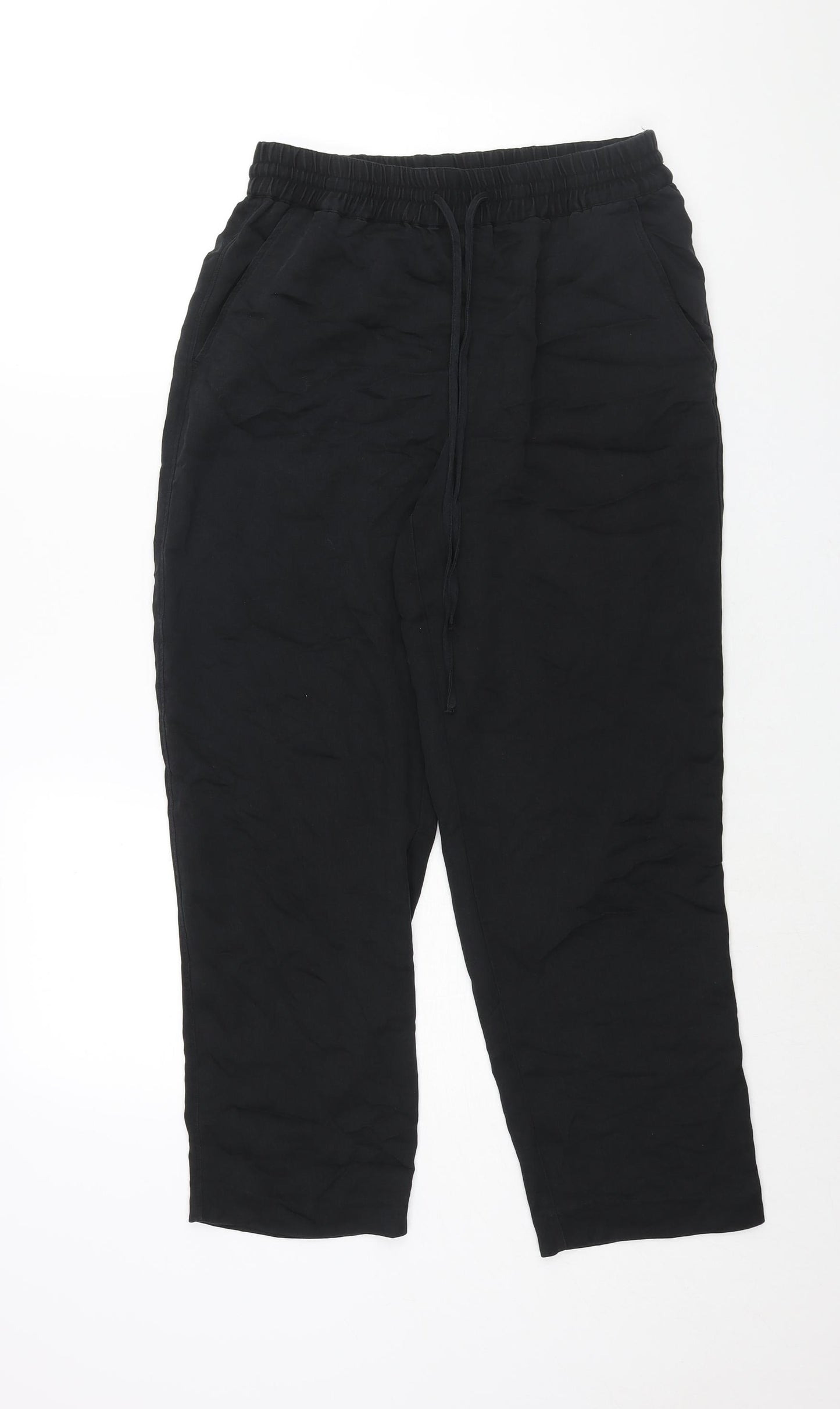 H&M Womens Black Lyocell Harem Trousers Size S L25 in Regular Drawstring