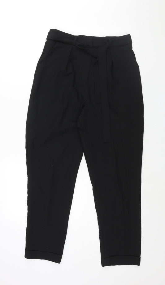 ASOS Womens Black Polyester Trousers Size 10 L28 in Regular Zip - Belted