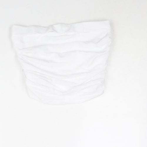 Pull&Bear Womens White Polyester Cropped Blouse Size M Square Neck - Rouched