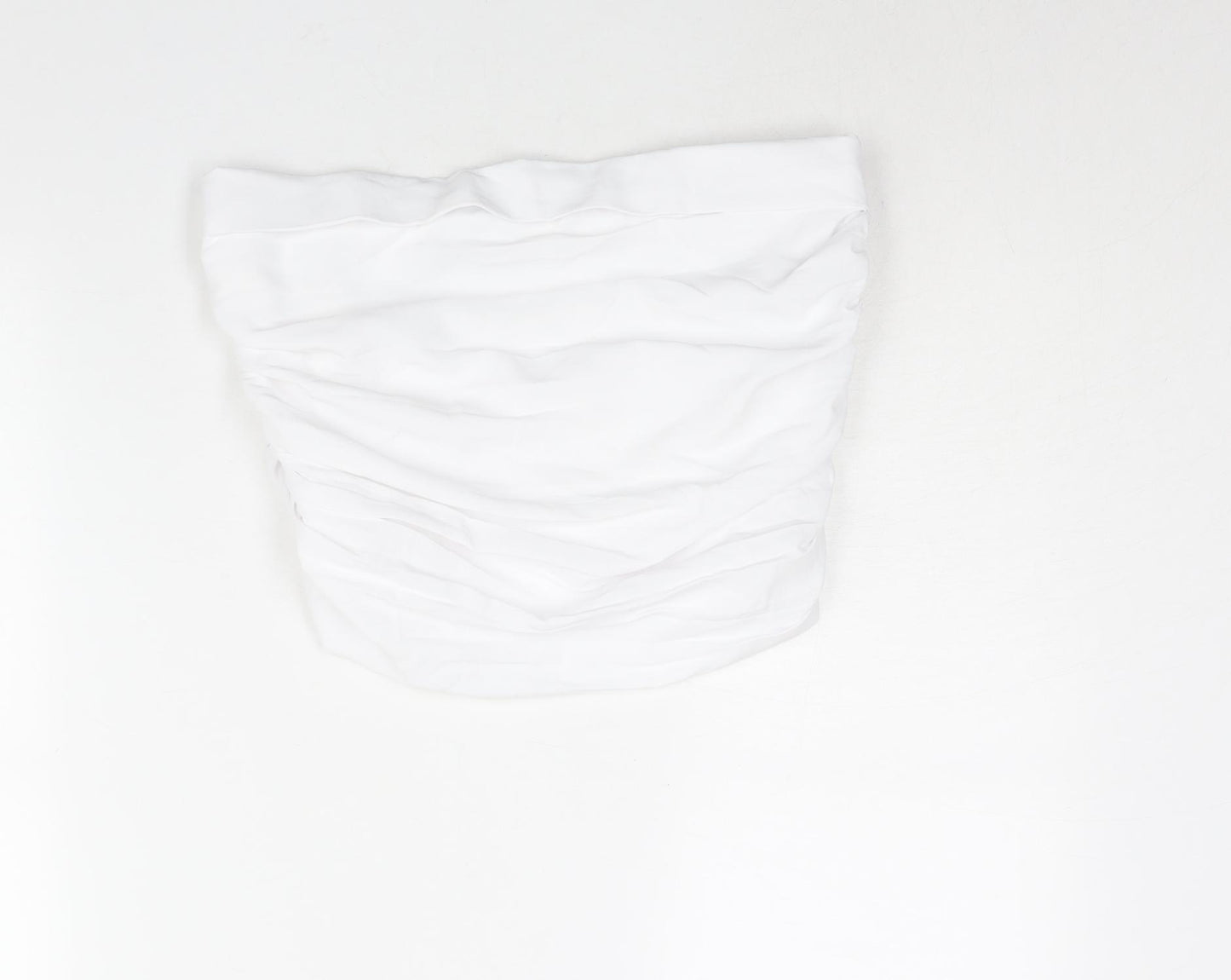 Pull&Bear Womens White Polyester Cropped Blouse Size M Square Neck - Rouched