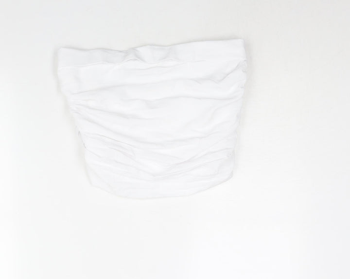 Pull&Bear Womens White Polyester Cropped Blouse Size M Square Neck - Rouched