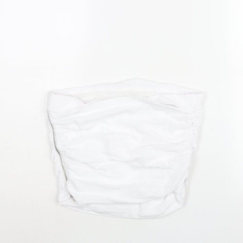 Pull&Bear Womens White Polyester Cropped Blouse Size M Square Neck - Rouched