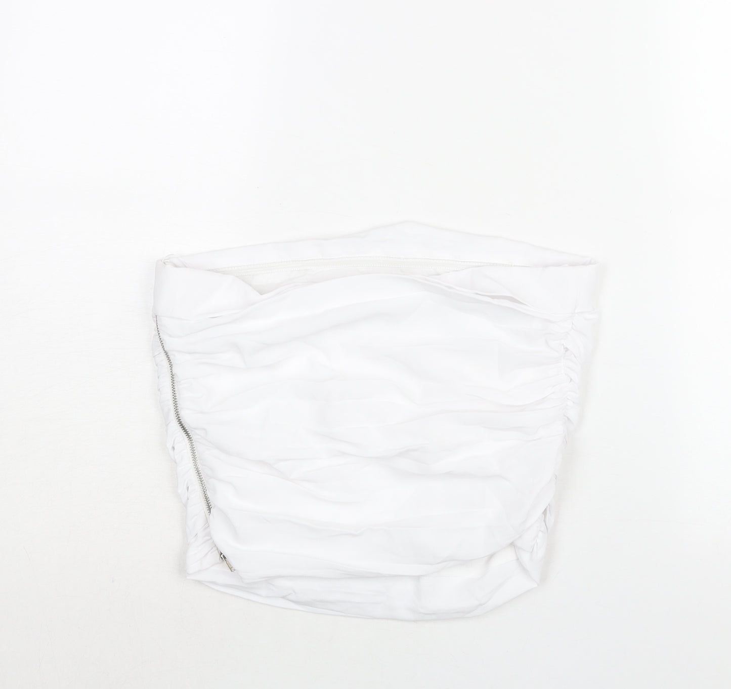 Pull&Bear Womens White Polyester Cropped Blouse Size M Square Neck - Rouched