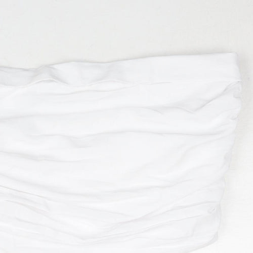 Pull&Bear Womens White Polyester Cropped Blouse Size M Square Neck - Rouched