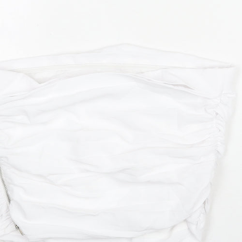 Pull&Bear Womens White Polyester Cropped Blouse Size M Square Neck - Rouched