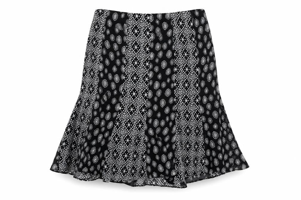 Bonmarché Womens Black Geometric Polyester Trumpet Skirt Size 18 Zip