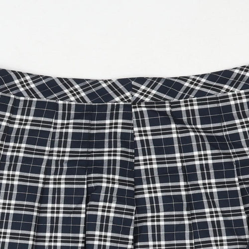 H&M Womens Blue Check Polyester Pleated Skirt Size 12 Zip
