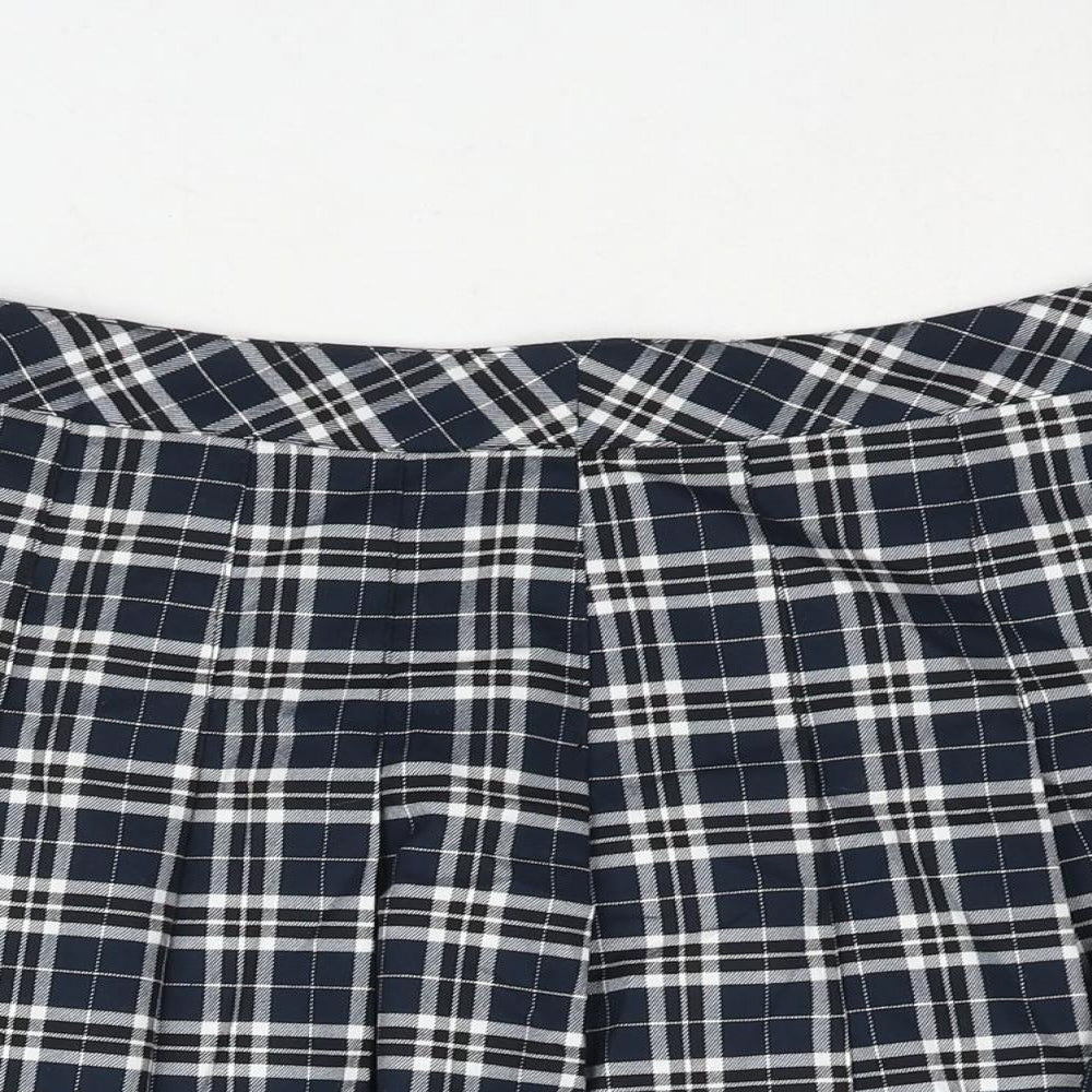 H&M Womens Blue Check Polyester Pleated Skirt Size 12 Zip