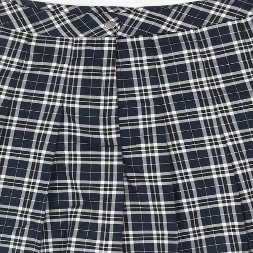 H&M Womens Blue Check Polyester Pleated Skirt Size 12 Zip