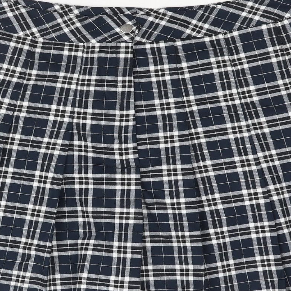 H&M Womens Blue Check Polyester Pleated Skirt Size 12 Zip