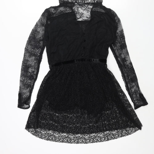 Zara Womens Black Viscose A-Line Size S V-Neck Button