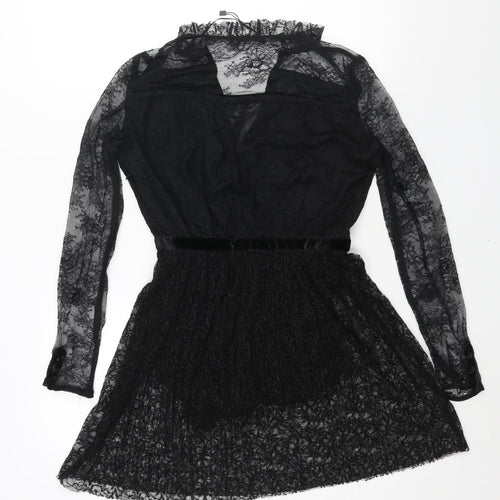 Zara Womens Black Viscose A-Line Size S V-Neck Button