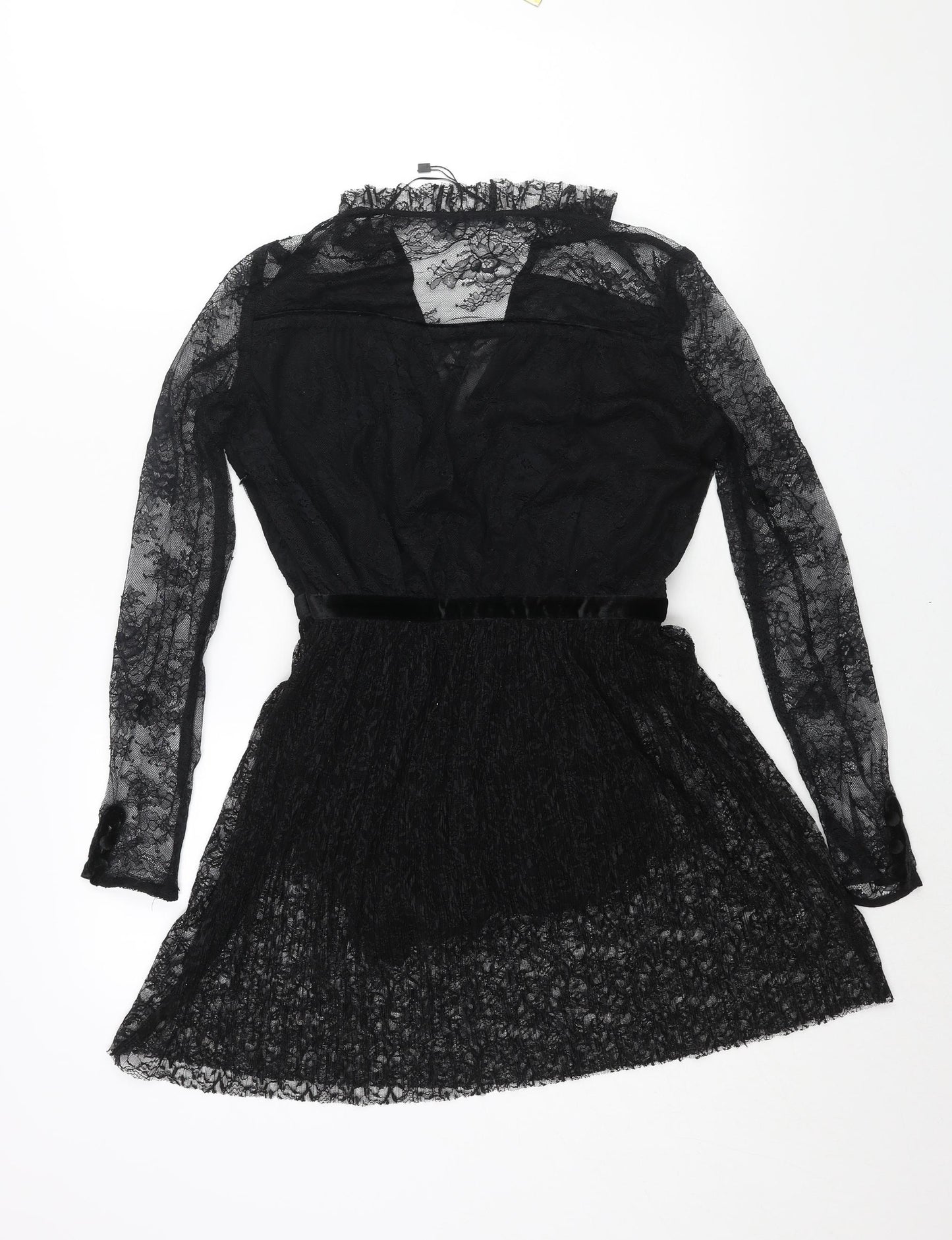 Zara Womens Black Viscose A-Line Size S V-Neck Button