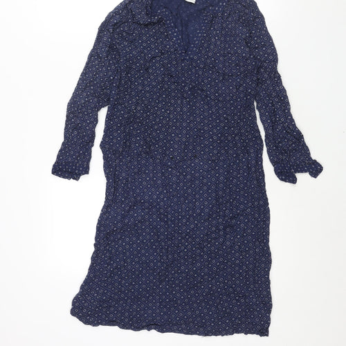 H&M Womens Blue Geometric Viscose Shift Size 10 V-Neck Button