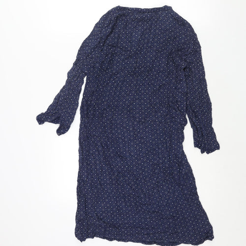 H&M Womens Blue Geometric Viscose Shift Size 10 V-Neck Button
