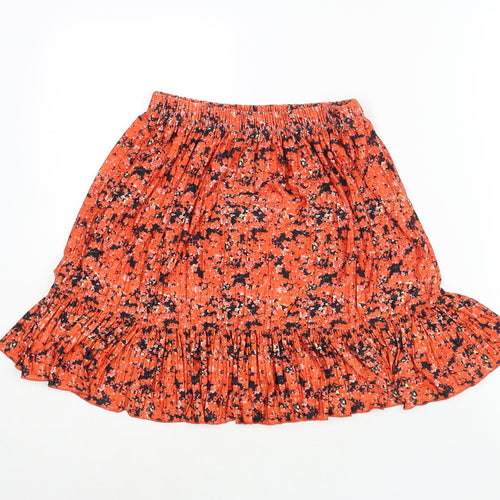Zara Womens Red Floral Polyester A-Line Skirt Size S - Frill