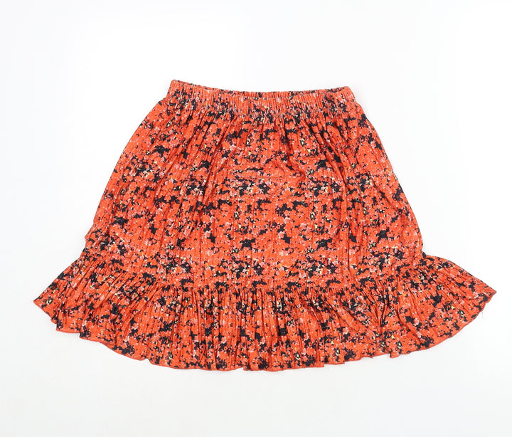 Zara Womens Red Floral Polyester A-Line Skirt Size S - Frill